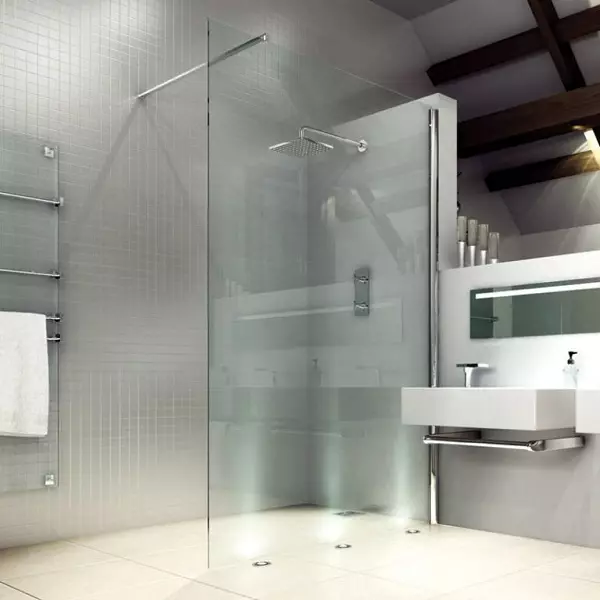 Partições de vidro para o chuveiro (60 fotos): Tipos de cercas de chuveiro de vidro, de blocos de vidro e 90x90 cm, escolha de acessórios. Design de banheiro. 21370_17