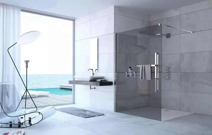 Partições de vidro para o chuveiro (60 fotos): Tipos de cercas de chuveiro de vidro, de blocos de vidro e 90x90 cm, escolha de acessórios. Design de banheiro. 21370_2