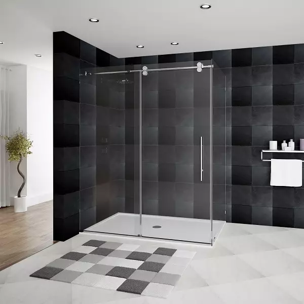 淋浴的玻璃隔板（60張）：玻璃淋浴圍欄的類型，來自玻璃塊和90x90厘米，配件的選擇。浴室設計 21370_43