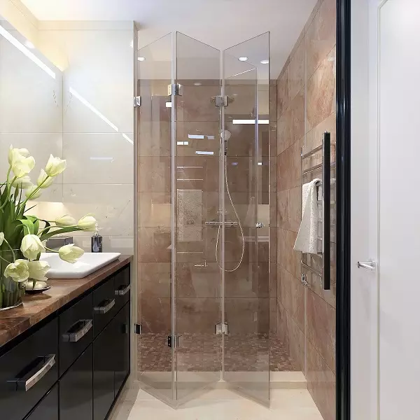 Particións de vidro para a ducha (60 fotos): tipos de valos de ducha de vidro, de bloques de vidro e 90x90 cm, elección de accesorios. Deseño de baño 21370_46