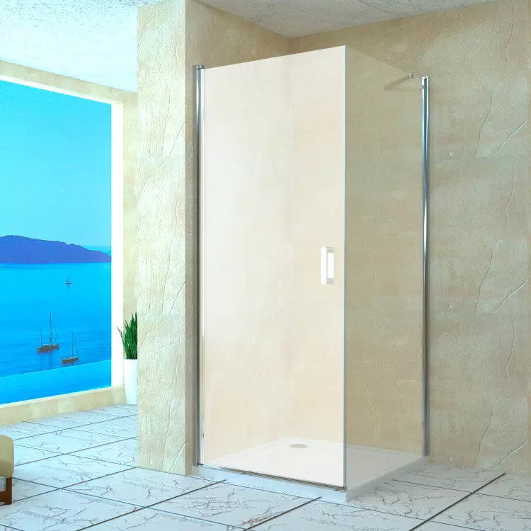 淋浴的玻璃隔板（60張）：玻璃淋浴圍欄的類型，來自玻璃塊和90x90厘米，配件的選擇。浴室設計 21370_53