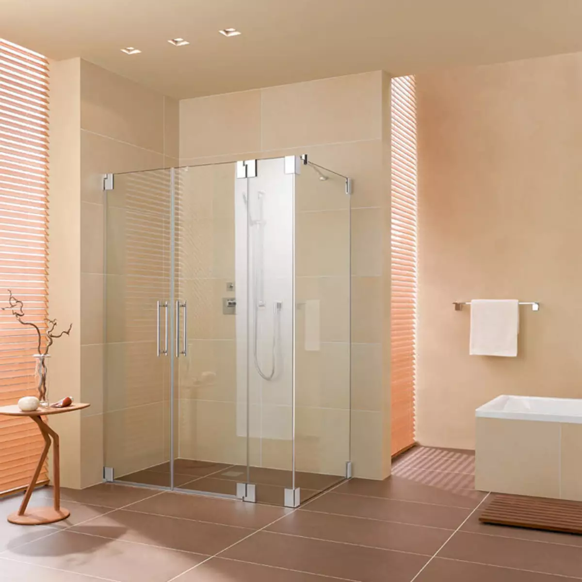 淋浴的玻璃隔板（60張）：玻璃淋浴圍欄的類型，來自玻璃塊和90x90厘米，配件的選擇。浴室設計 21370_7