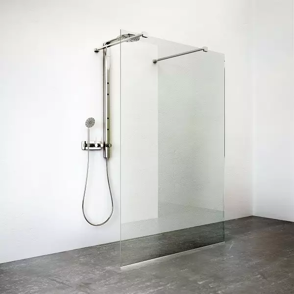 Partições de vidro para o chuveiro (60 fotos): Tipos de cercas de chuveiro de vidro, de blocos de vidro e 90x90 cm, escolha de acessórios. Design de banheiro. 21370_9