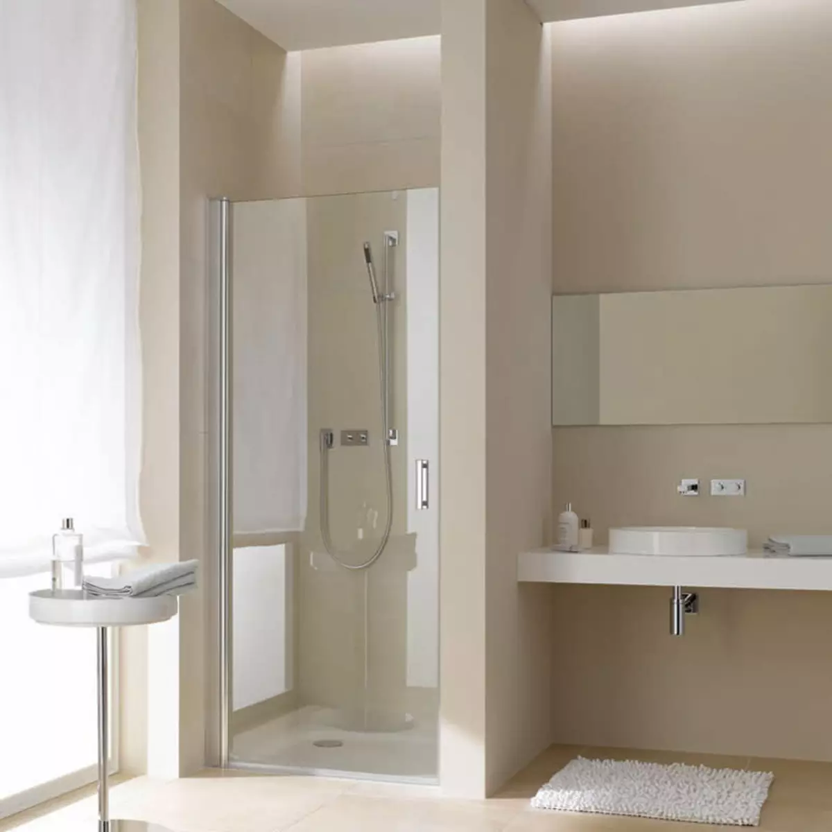 Dušas vonios kambaryje be salono (86 nuotraukos): vonios kambario dizaino parinktys su dušu be padėklų ir plytelių kabinų, projektų 21384_21