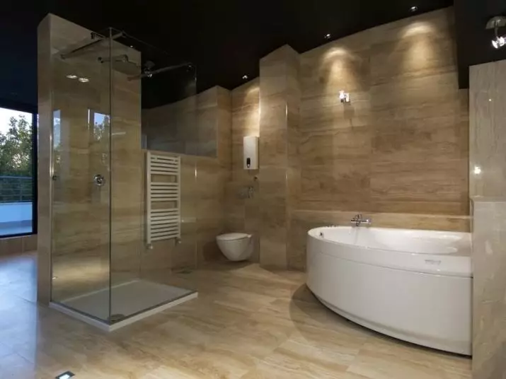 Stort in die badkamer sonder kajuit (86 foto's): Badkamer ontwerp opsies met stort sonder palet en teël tente, projekte 21384_72