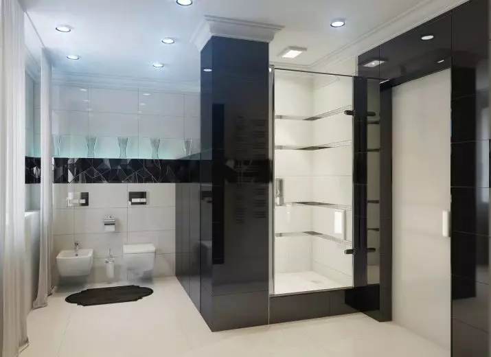Dušas vonios kambaryje be salono (86 nuotraukos): vonios kambario dizaino parinktys su dušu be padėklų ir plytelių kabinų, projektų 21384_73