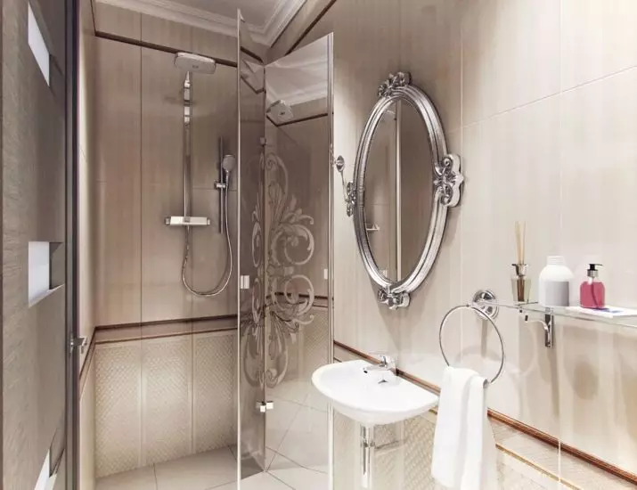 Douche dans la salle de bain sans cabine (86 photos): salle de bain options de design avec douche sans palette ni carreaux Cabines, projets 21384_74