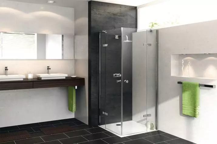 Douche dans la salle de bain sans cabine (86 photos): salle de bain options de design avec douche sans palette ni carreaux Cabines, projets 21384_84