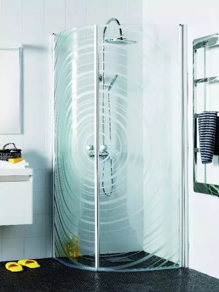 Këndet e dushit të bëra prej qelqi: qelqi i zbutur, qoshet 80x80 cm me paletë dhe pa, me xhamin e strukturës dhe mat, opsione të tjera 21386_21