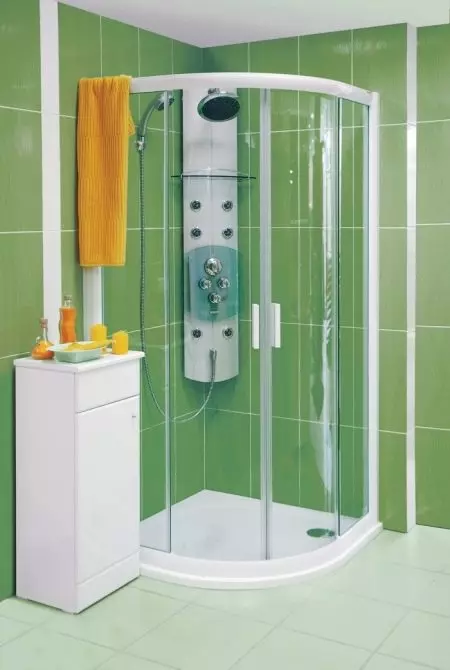 シャワーパネル（40枚の写真）：ハイドロマッサージとバスルームミキサーの角ラックの特徴、Hansgroheモデルとトップシャワーパネルのレビュー 21389_27