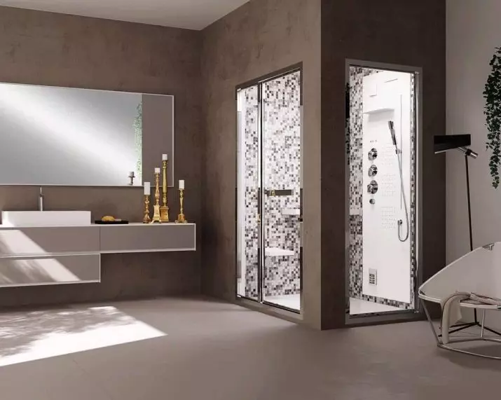 Panel shower (40 foto): Fitur rak sudut dengan mixer hidromassage dan kamar mandi, ulasan model Hansgrohe dan panel shower atas 21389_34