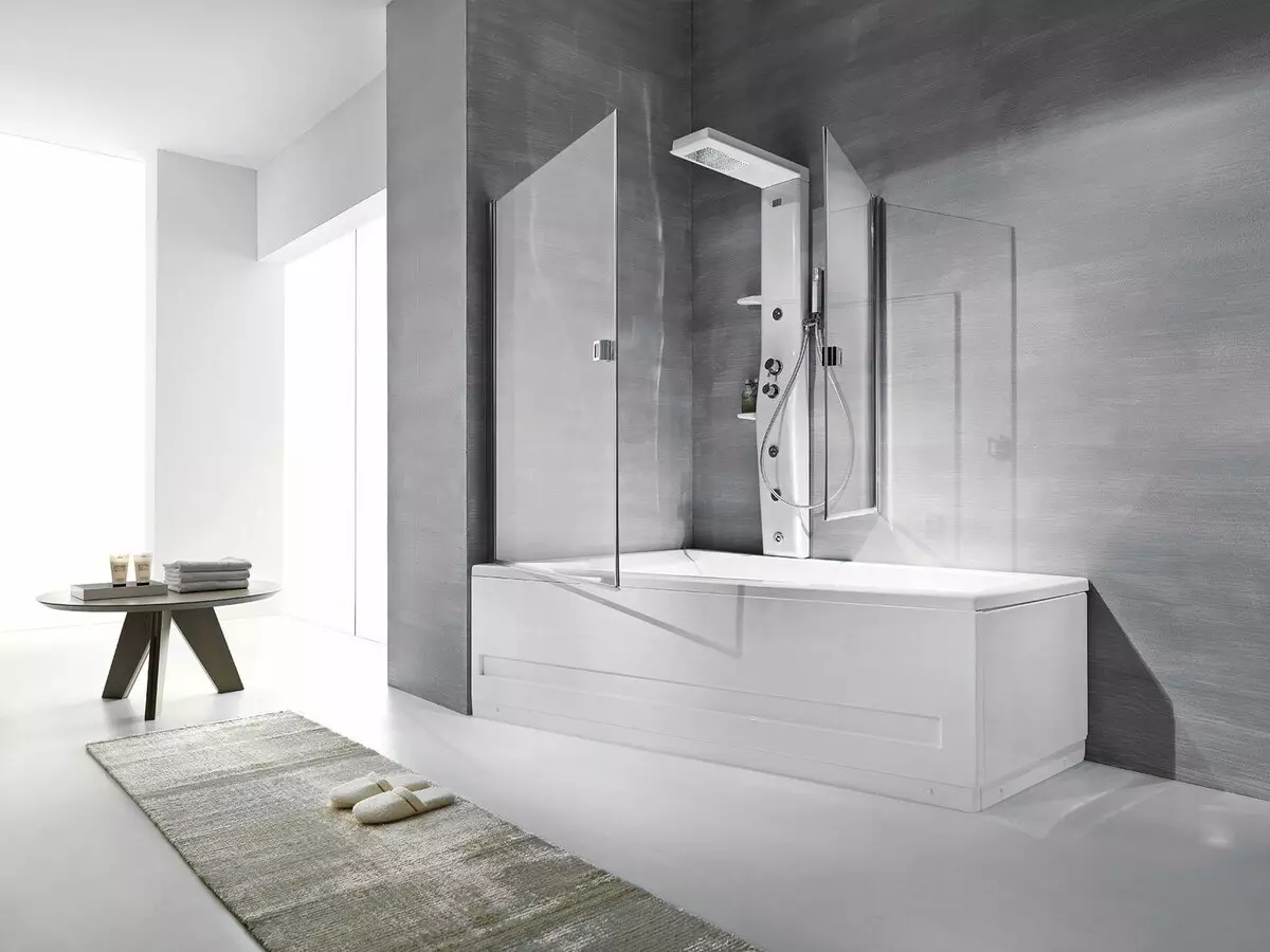 Panele prysznicowe (40 zdjęć): Cechy regałów kątowych z hydromasażem i mieszalnikiem łazienkowym, przegląd modeli Hansgrohe i górnych paneli prysznicowych 21389_35