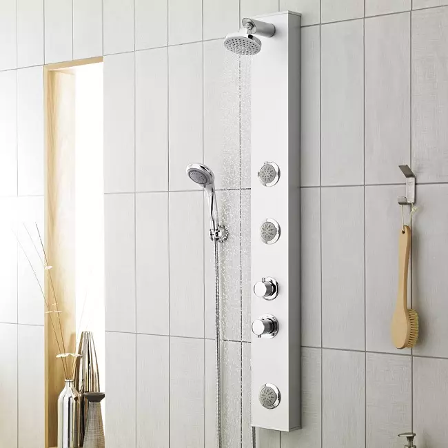 Shower Panel neHydromassage: Zvimiro zveMahasha Anopisa neTropical Shall, Treview of Nagalular Models neSpill uye Thermostat yekugeza 21394_22