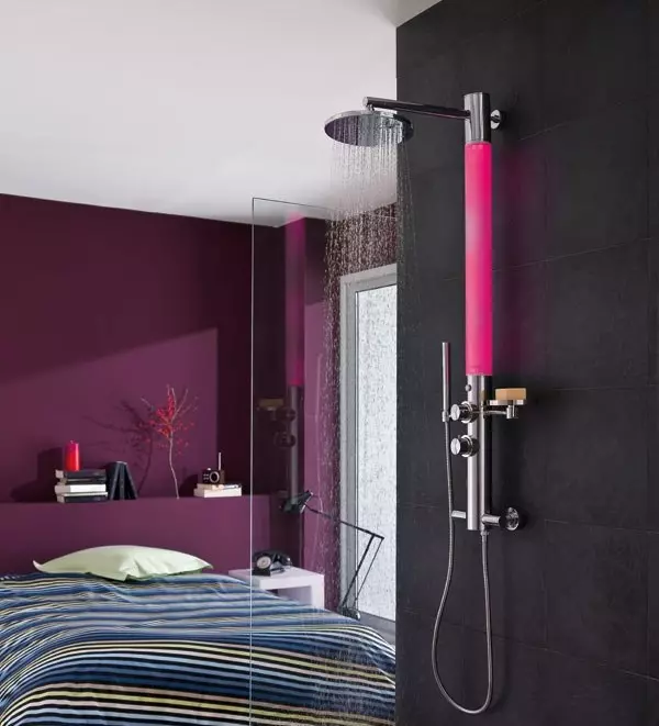 Panel pancuran mandian dengan hydromassage: Ciri-ciri rak panas dengan pancuran mandian tropika, gambaran keseluruhan model sudut dengan tumpahan dan termostat untuk mandi 21394_3