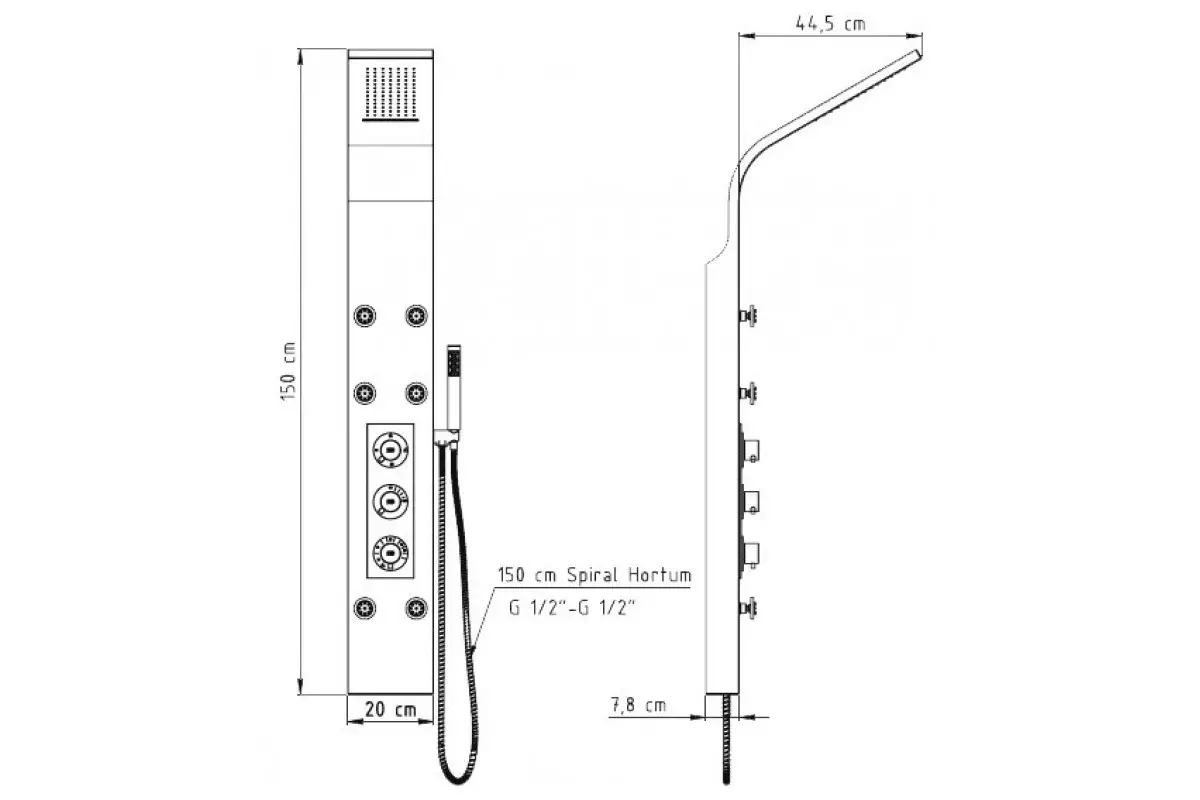 Dušo skydelis su hidromassage: savybės karšto lentynos su tropiniu dušu, apžvalga kampinių modelių su išsiliejimo ir termostato vonia 21394_30