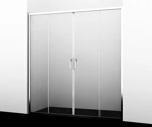 Portas no chuveiro: dobrável angular, portas 110-120 cm e 130-170 cm, outras dimensões. Modelos da Alemanha e da Itália, de policarbonato e porta cupê 21396_40