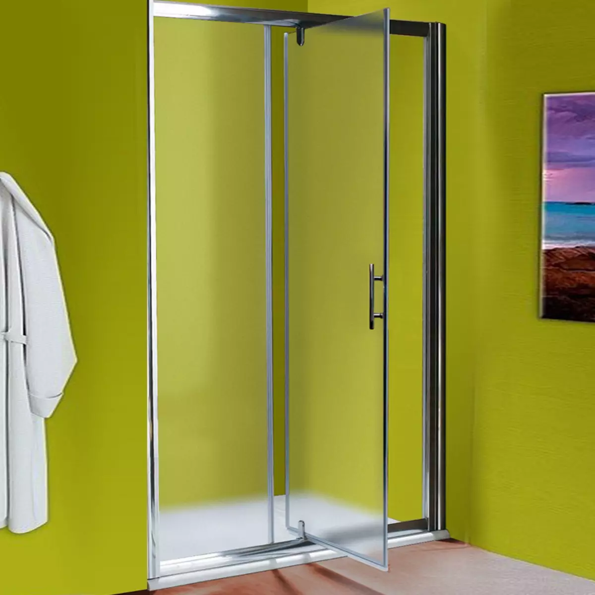 Drzwi pod prysznicem: składane kątowe, drzwi 110-120 cm i 130-170 cm, inne wymiary. Modele z Niemiec i Włoch, z coupe z poliwęglanu i drzwi 21396_64