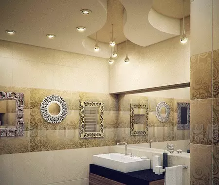 Trần trong phòng tắm vách thạch cao (38 ảnh): Có thể làm một tấm lơ lửng trong phòng tắm? Ưu và nhược điểm của việc sử dụng 21417_11