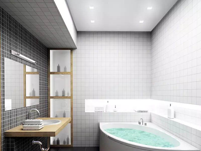 Trần trong phòng tắm vách thạch cao (38 ảnh): Có thể làm một tấm lơ lửng trong phòng tắm? Ưu và nhược điểm của việc sử dụng 21417_26
