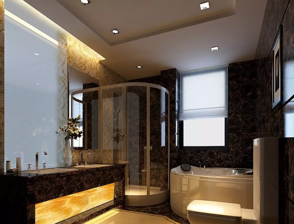 Strop v koupelně sádrokartonu (38 fotografií): Je možné provést sádrokartonový závěsný strop v koupelně? Výhody a zápory použití 21417_3
