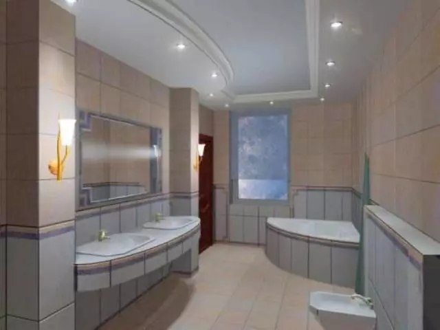 Vonios gipso kambario lubose (38 nuotraukos): ar vonios kambaryje galima padaryti gipso lentos pakabos lubas? Privalumai ir trūkumai 21417_4