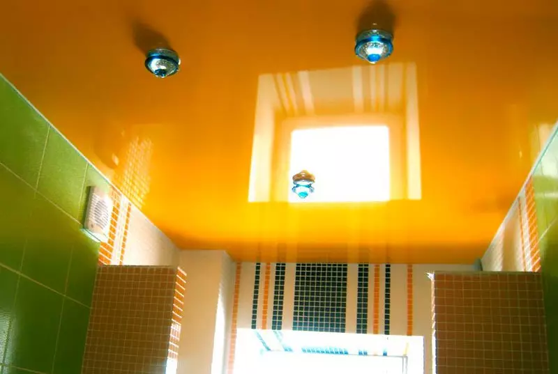 Langit-langit yang ditangguhkan di kamar mandi (53 foto): Dari panel plastik dan jenis langit-langit berengsel lainnya untuk kamar mandi. Contoh indah dengan bola lampu 21418_23