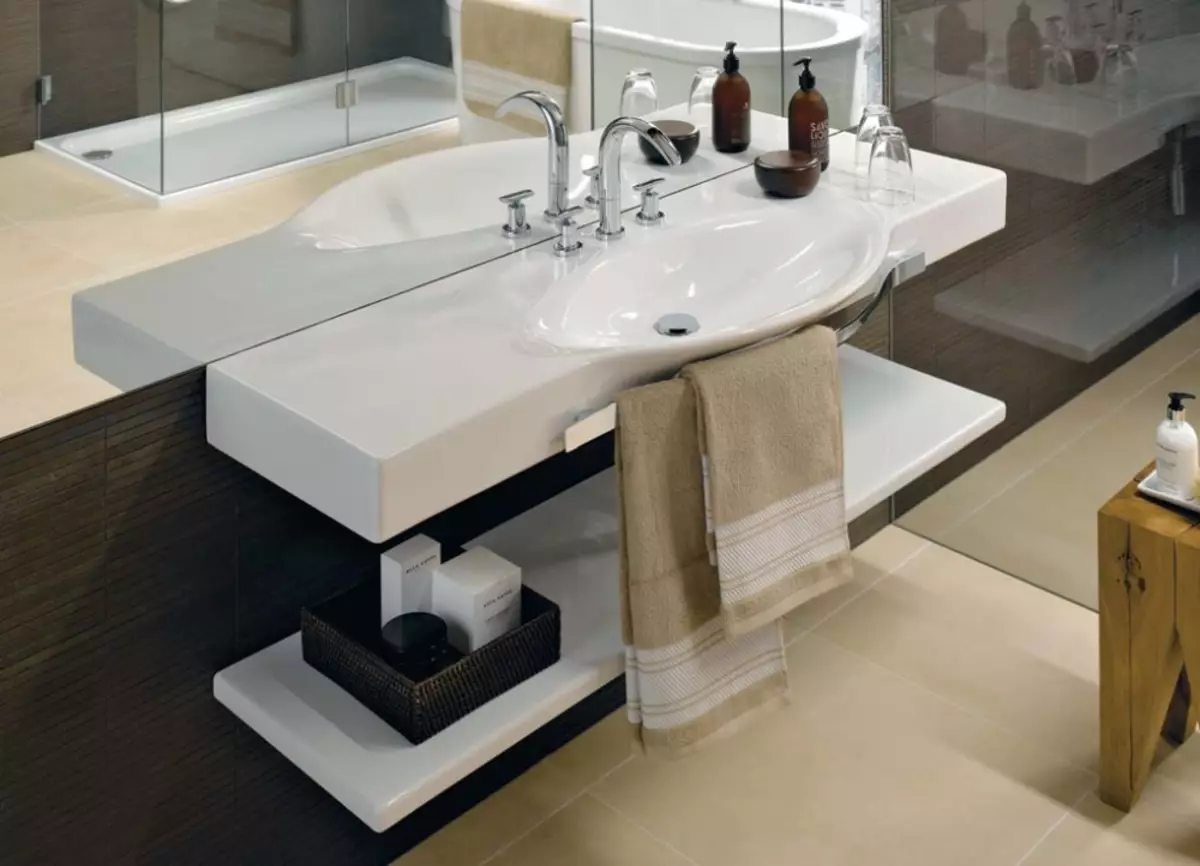 浴室下沉（113张照片）：尺寸的洗脸盆，桌面下的模型，亚克力和陶瓷，狭窄和方形水槽 21421_31