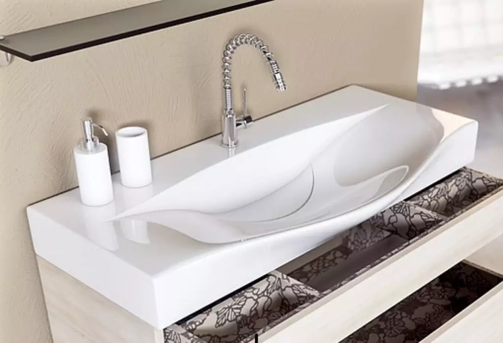 Umývadlo v kúpeľni (113 fotografií): Veľkosti umývadla, model pod stolom, akrylových a keramických, úzkych a štvorcových drezov 21421_4