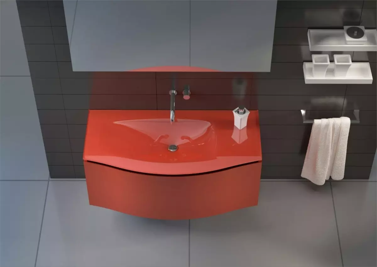 Banyoda asma lavabo: monte edilmiş lavabolar braketi ile 50-60 cm ve bir kesici 55-80 cm yıkama, diğer modeller 21424_10