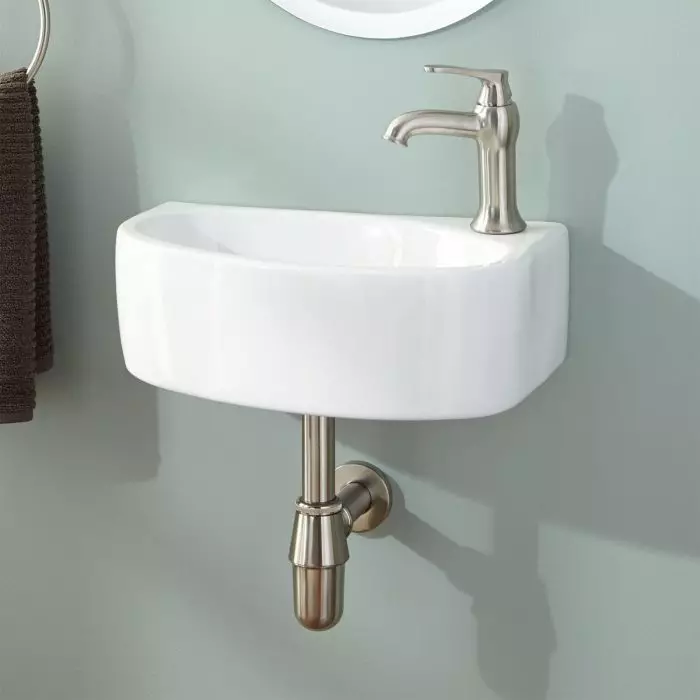 Banyoda asma lavabo: monte edilmiş lavabolar braketi ile 50-60 cm ve bir kesici 55-80 cm yıkama, diğer modeller 21424_16