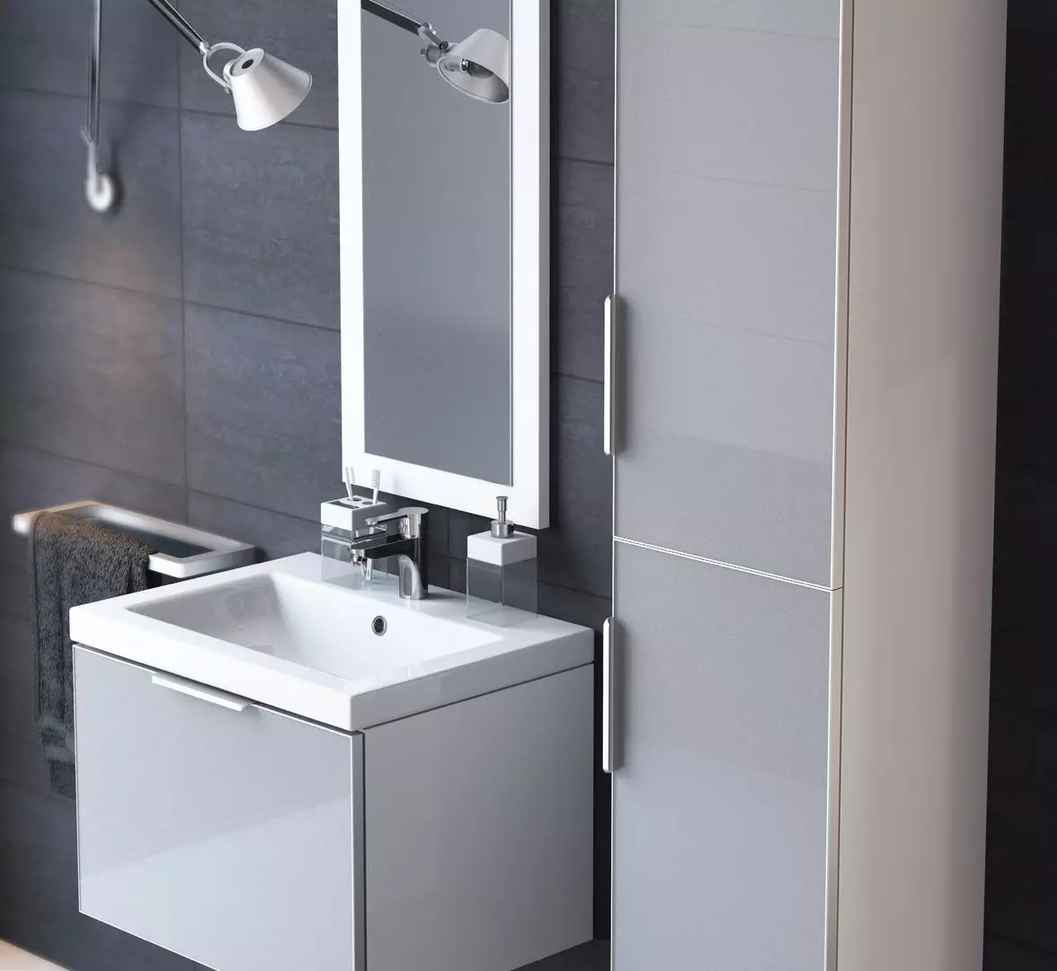 Banyoda asma lavabo: monte edilmiş lavabolar braketi ile 50-60 cm ve bir kesici 55-80 cm yıkama, diğer modeller 21424_57