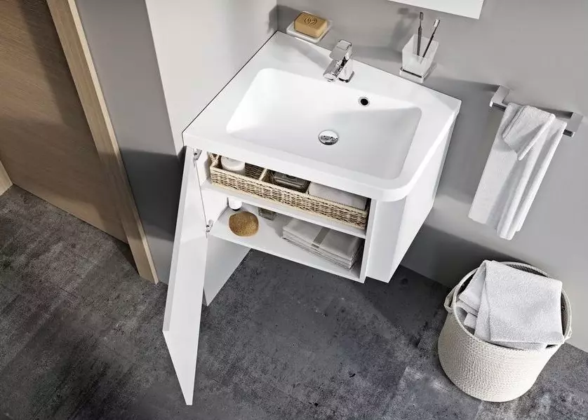 Kotni ponori z mizo v kopalnici: Izberite umivalnico z višino 40 cm in 50 cm in drugih kotnih različic s tabelo 21427_16