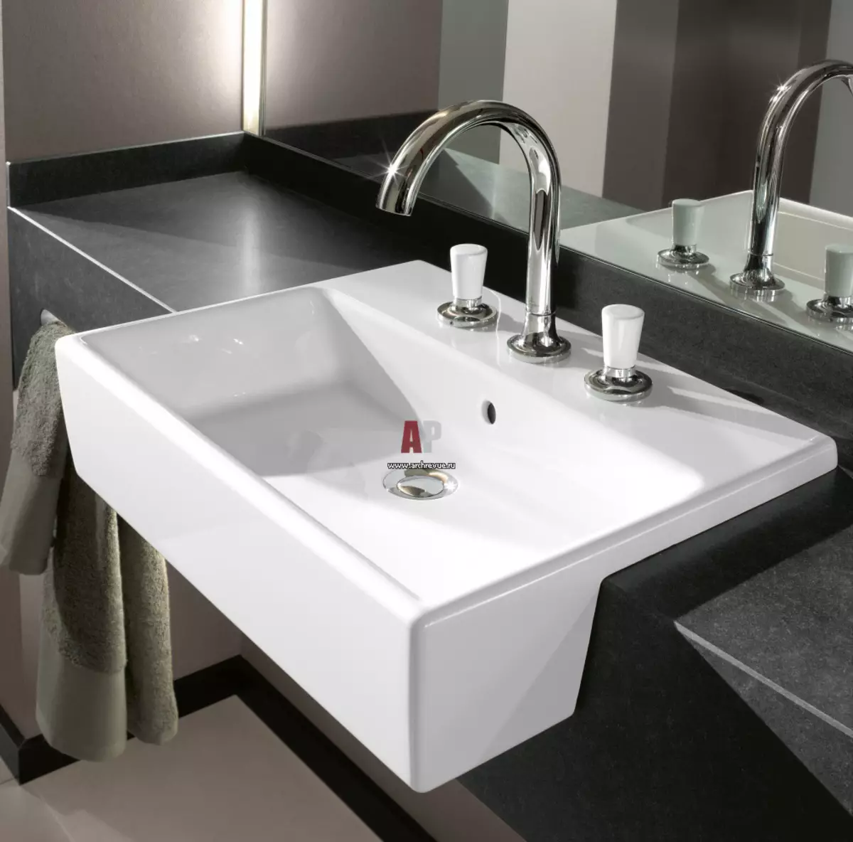 Built-in Sinks di kamar mandi (65 foto): Pilihan cut-in atas dan bawah cangkang di worktop, tinggi 21429_15
