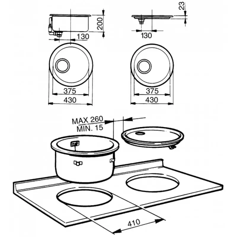 Вградени мивки в банята (65 снимки): избор на прекъсване в горната и долната част на черупките в работния плот, височина 21429_40