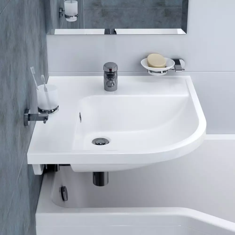 Umyvadlo přes koupelnu (54 fotek): úhlové dřezy pro Chruščevka a další typy umyvadel pro malou místnost, příklady návrhu 21431_46
