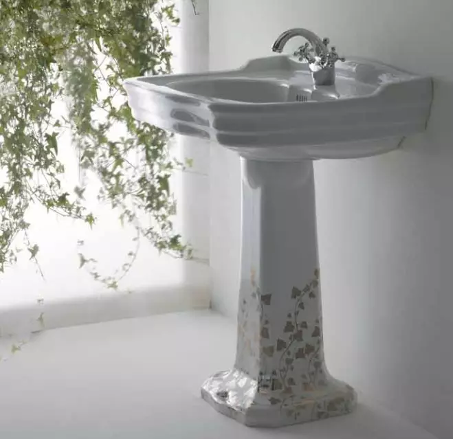 水槽“鬱金香”在浴室裡（62張照片）：用基座洗滌的特點，腿上的殼體尺寸 21433_13