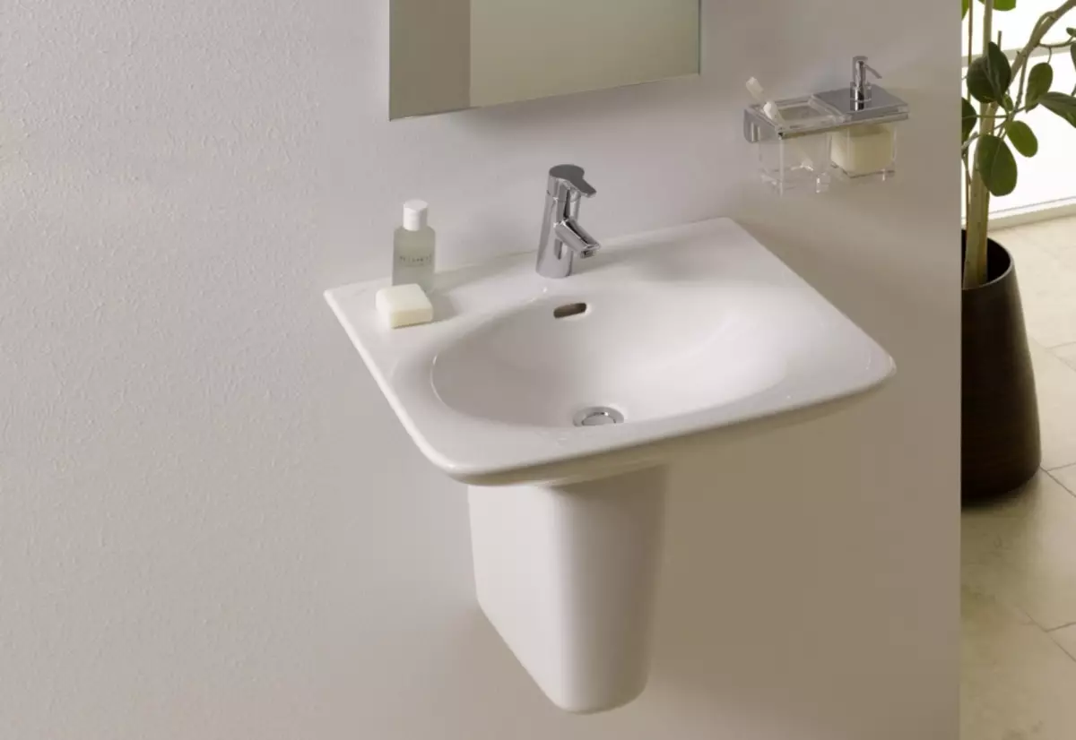 水槽“鬱金香”在浴室裡（62張照片）：用基座洗滌的特點，腿上的殼體尺寸 21433_26
