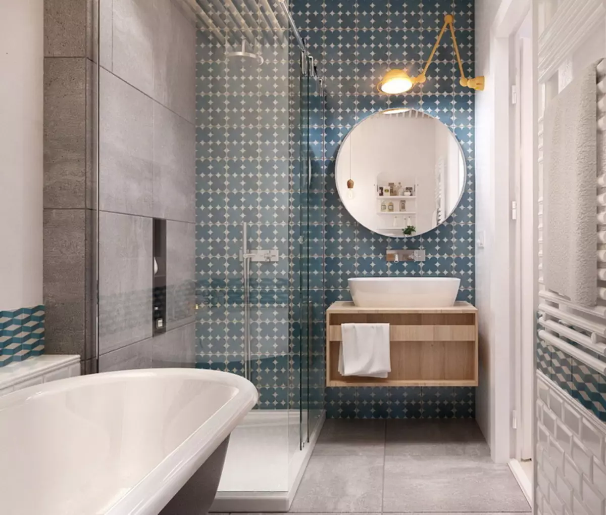 Badezimmer im skandinavischen Stil (66 Fotos): Innenarchitektur von einem kleinen Raum 3 und 4 Quadratmetern. M, die Ideen des Designs eines weißen Badezimmers, der Wahl des Zubehörs 21439_19
