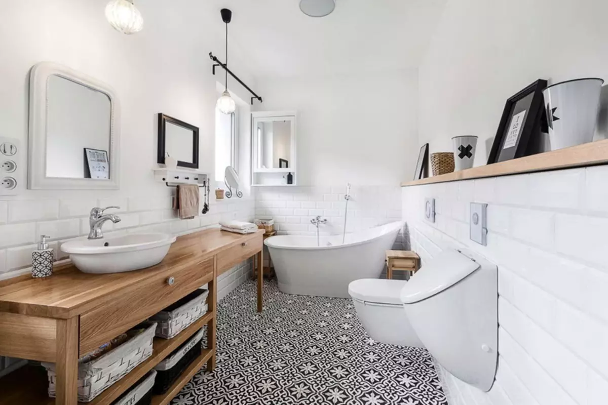 Badezimmer im skandinavischen Stil (66 Fotos): Innenarchitektur von einem kleinen Raum 3 und 4 Quadratmetern. M, die Ideen des Designs eines weißen Badezimmers, der Wahl des Zubehörs 21439_38