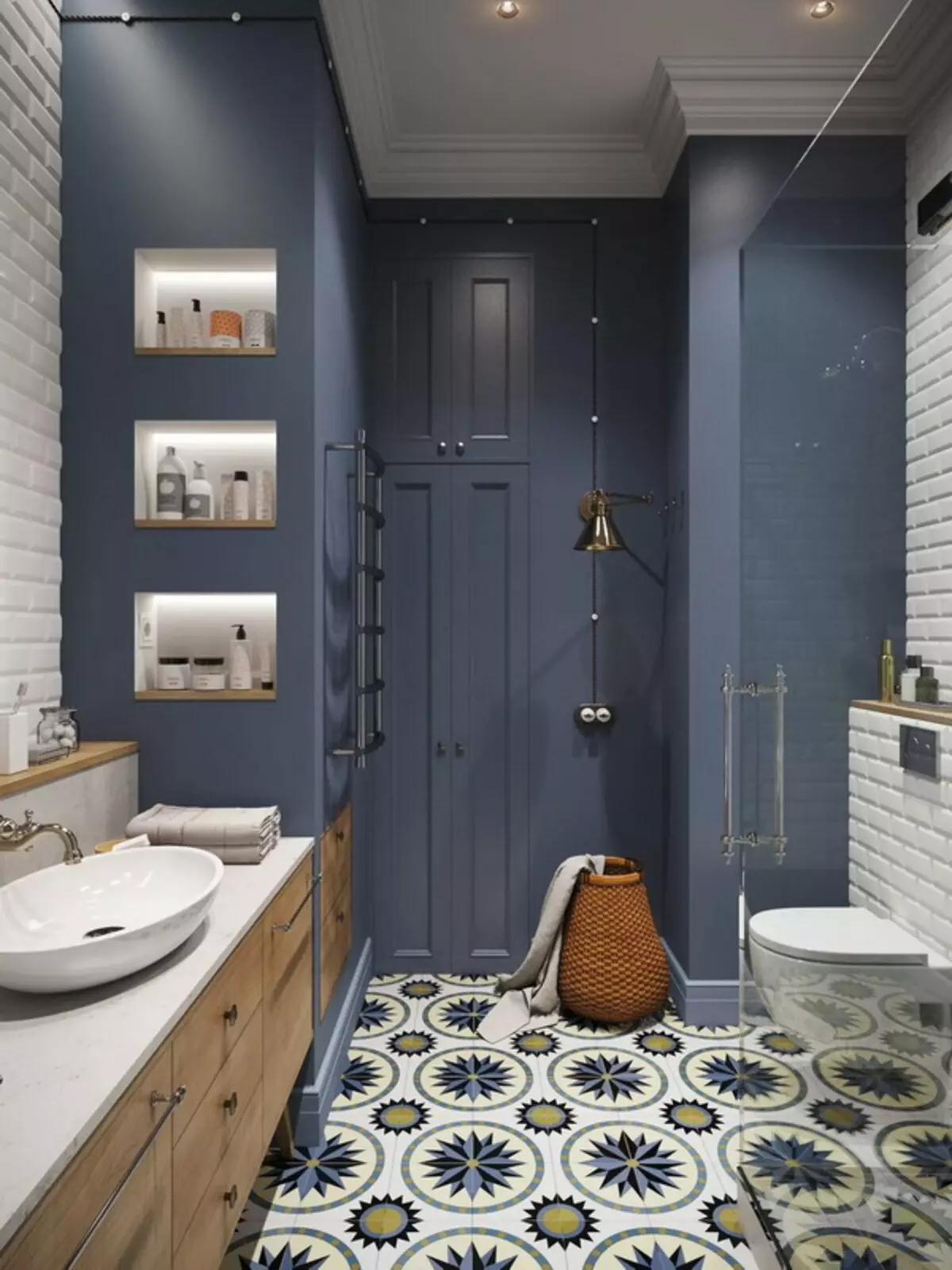 Badezimmer im skandinavischen Stil (66 Fotos): Innenarchitektur von einem kleinen Raum 3 und 4 Quadratmetern. M, die Ideen des Designs eines weißen Badezimmers, der Wahl des Zubehörs 21439_61