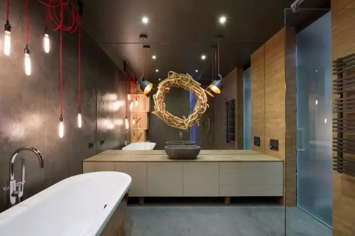 लॉफ्ट बाथरूम (65 फोटो): लिटिल स्क्वायर बाथरूम इंटीरियर डिजाइन, कंक्रीट बाथरूम के लिए फर्नीचर विकल्प 21440_56