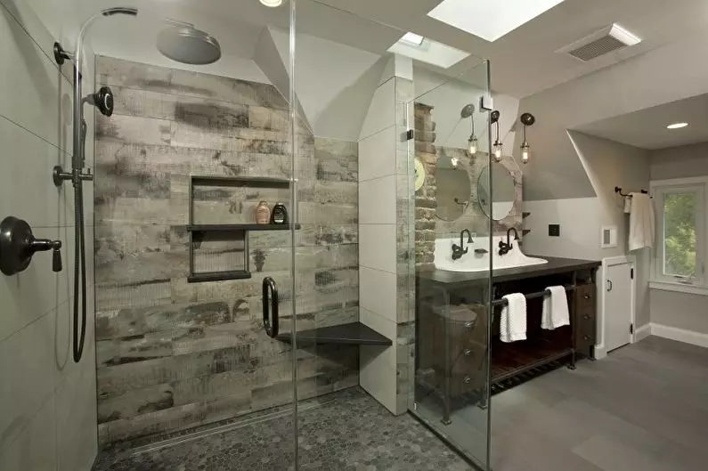 लॉफ्ट बाथरूम (65 फोटो): लिटिल स्क्वायर बाथरूम इंटीरियर डिजाइन, कंक्रीट बाथरूम के लिए फर्नीचर विकल्प 21440_58