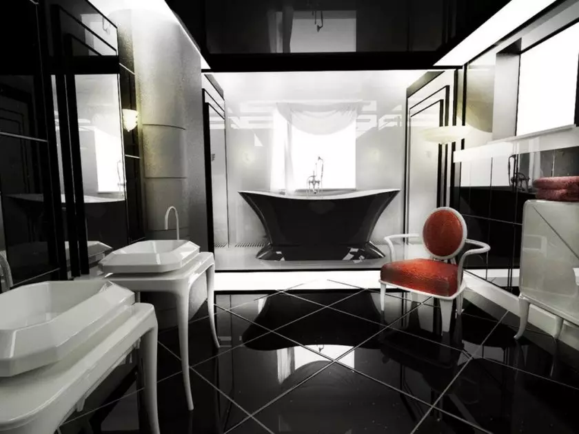 High-tech koupelna (62 photos): malý pokojový design v jednom pokoji, výběr nábytku a instalatérství 21442_12