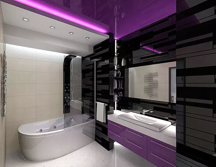 Høyteknologisk bad (62 bilder): Et lite romdesign i en-roms leilighet, utvalg av møbler og rørleggerarbeid 21442_13
