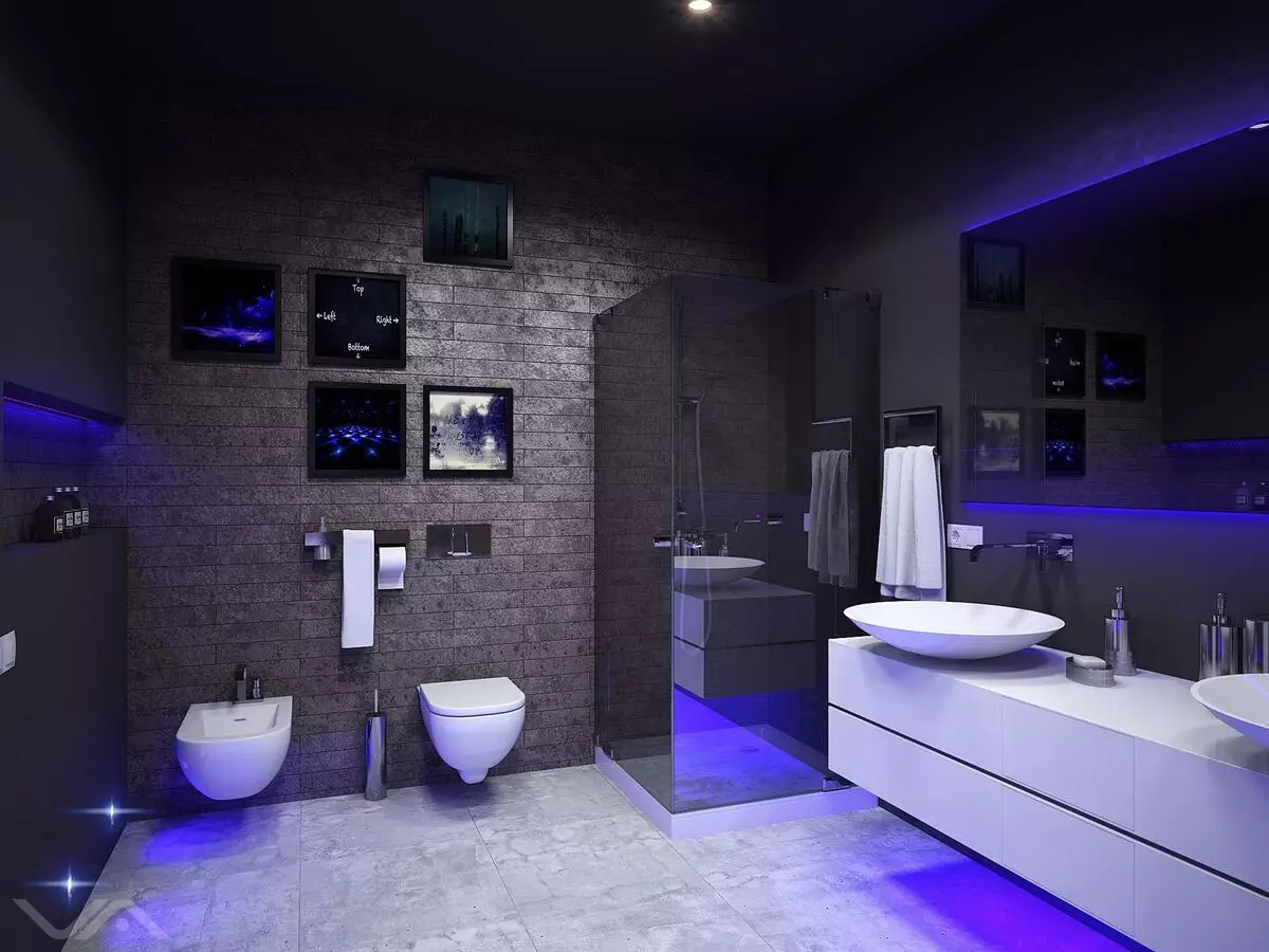Visokotehnološka kupaonica (62 fotografije): mali dizajn sobe u jednosobnom stanu, izbor namještaja i vodovoda 21442_16