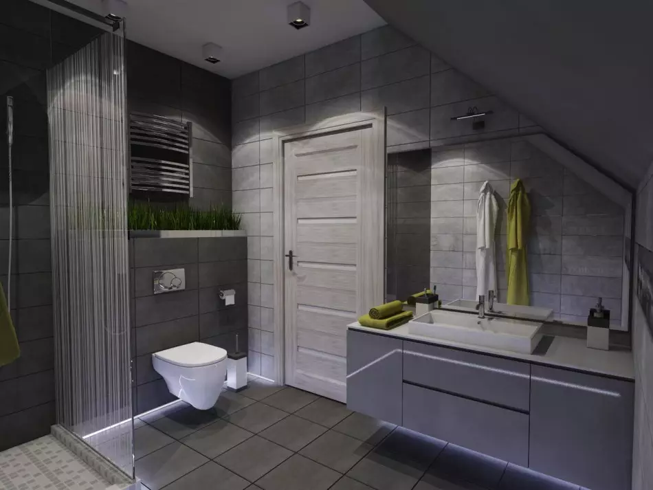 Baño de alta tecnología (62 fotos): un pequeño diseño de habitación en un apartamento de una habitación, elección de muebles y plomería 21442_21