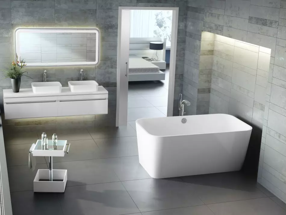 Høyteknologisk bad (62 bilder): Et lite romdesign i en-roms leilighet, utvalg av møbler og rørleggerarbeid 21442_23