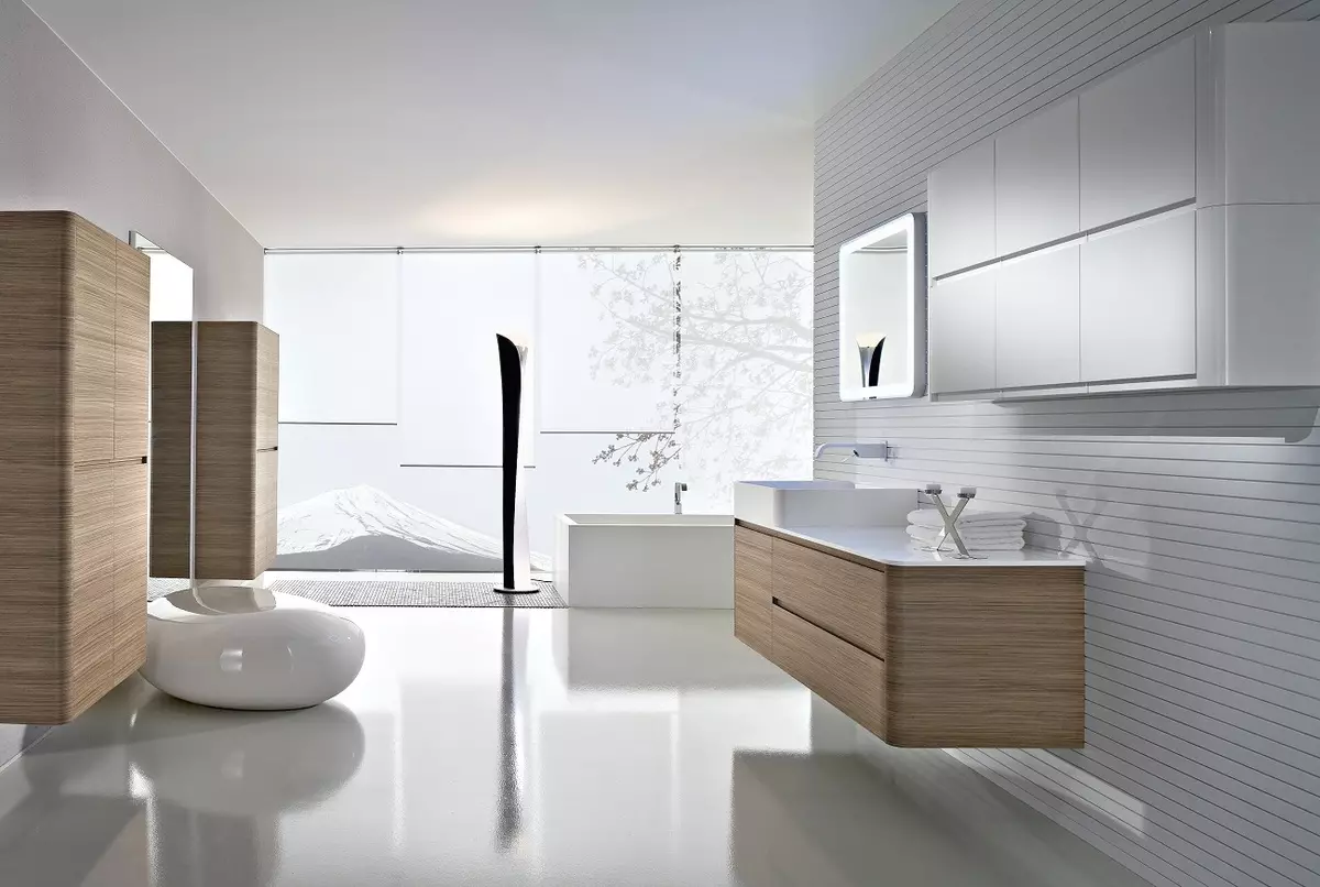 ห้องน้ำไฮเทค (62 รูป): การออกแบบห้องเล็ก ๆ ในอพาร์ทเมนต์หนึ่งห้องเลือกของเฟอร์นิเจอร์และประปา 21442_25