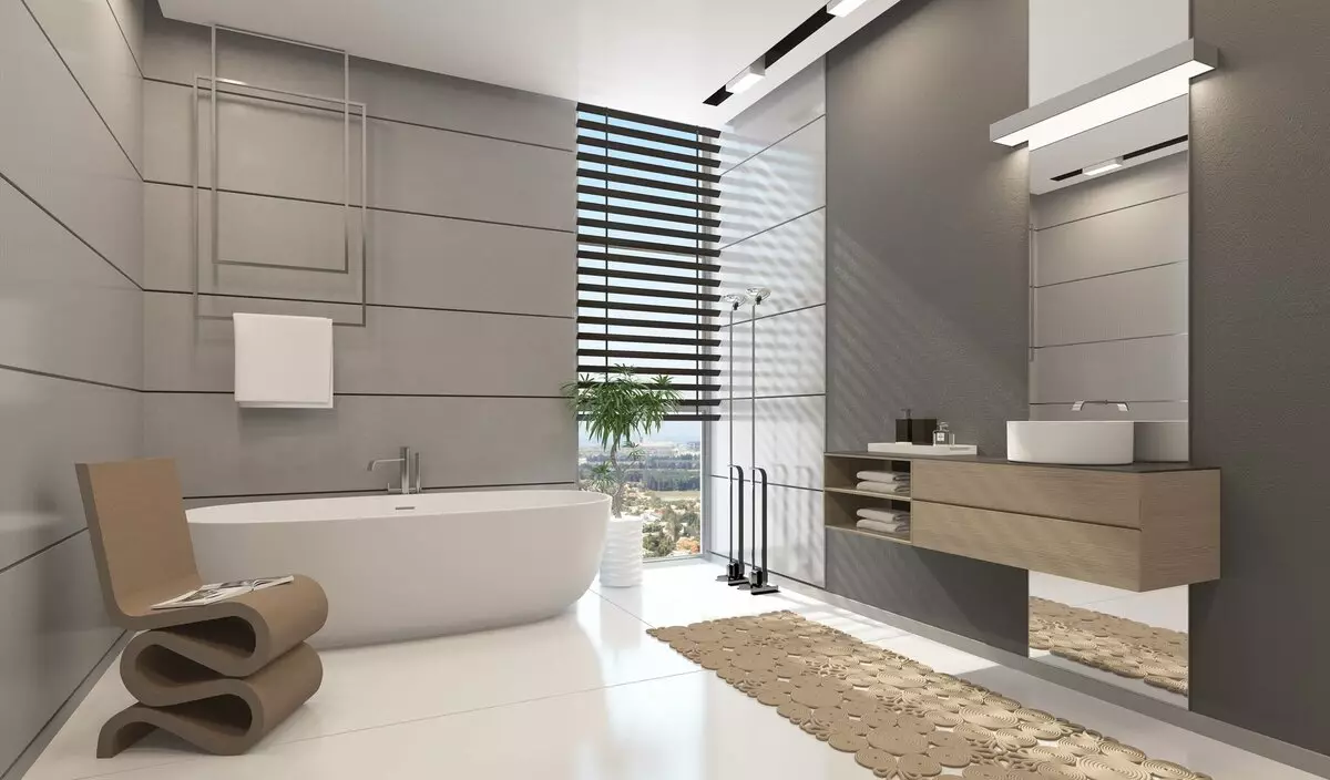 Banheiro de alta tecnologia (62 fotos): um design de quarto pequeno em apartamento de um quarto, escolha de móveis e encanamento 21442_34