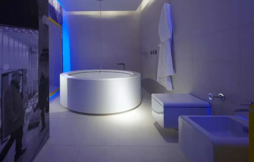 High-tech fürdőszoba (62 fotók): egy kis szoba design egyszobás apartmanban, bútorok és vízvezetékek kiválasztása 21442_37